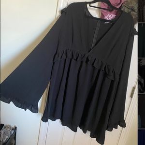 Sexy low cut black ruffle dress Boohoo